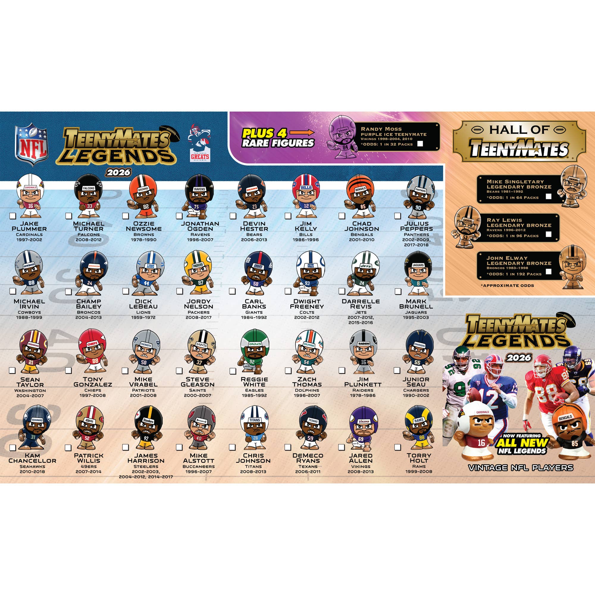 2026 NFL Legends TeenyMates 32Ct. Gravity Feed Display Box