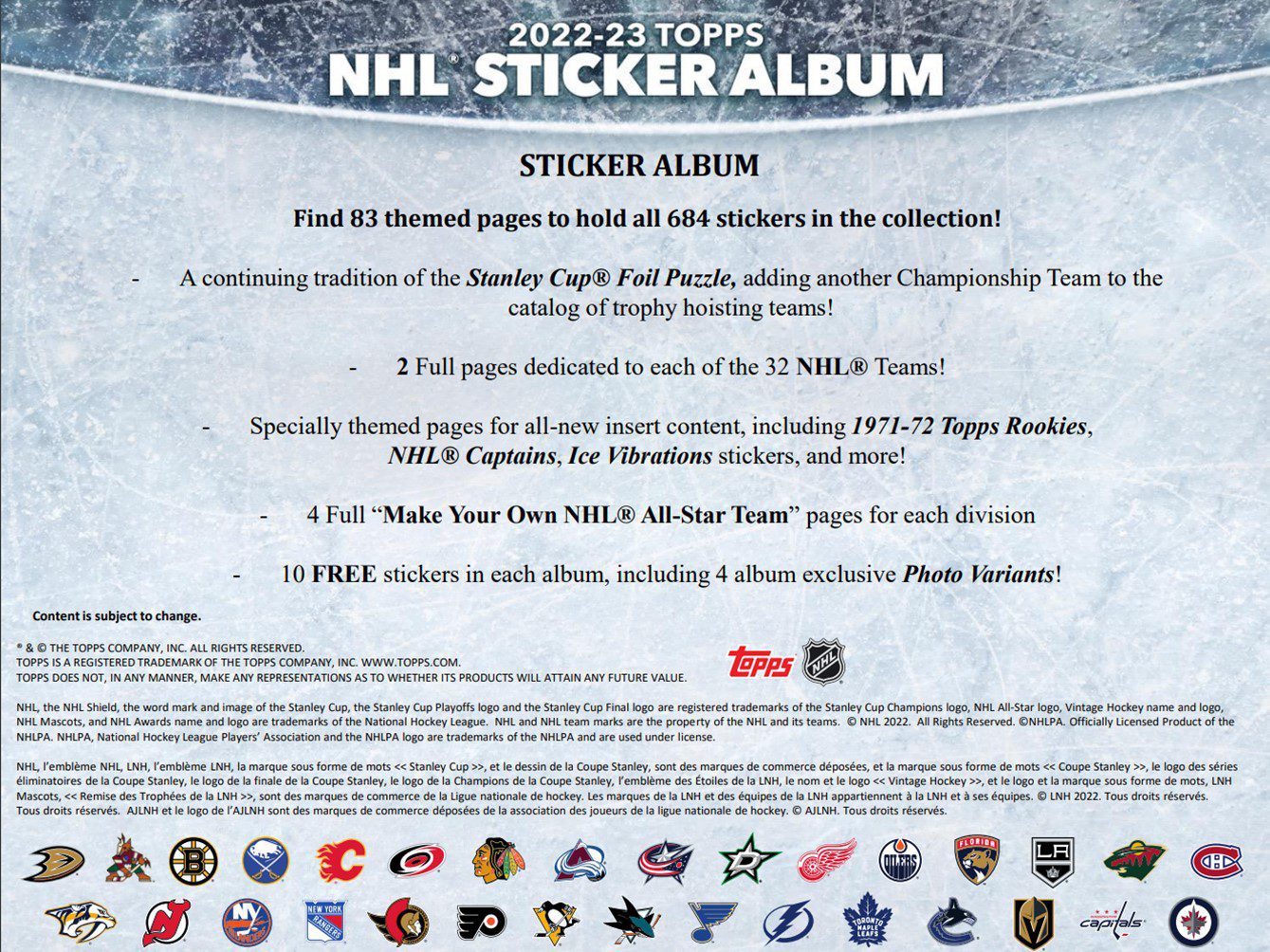 2022-23 Topps NHL Hockey Sticker Collection 25 Ct. HANGER BAG