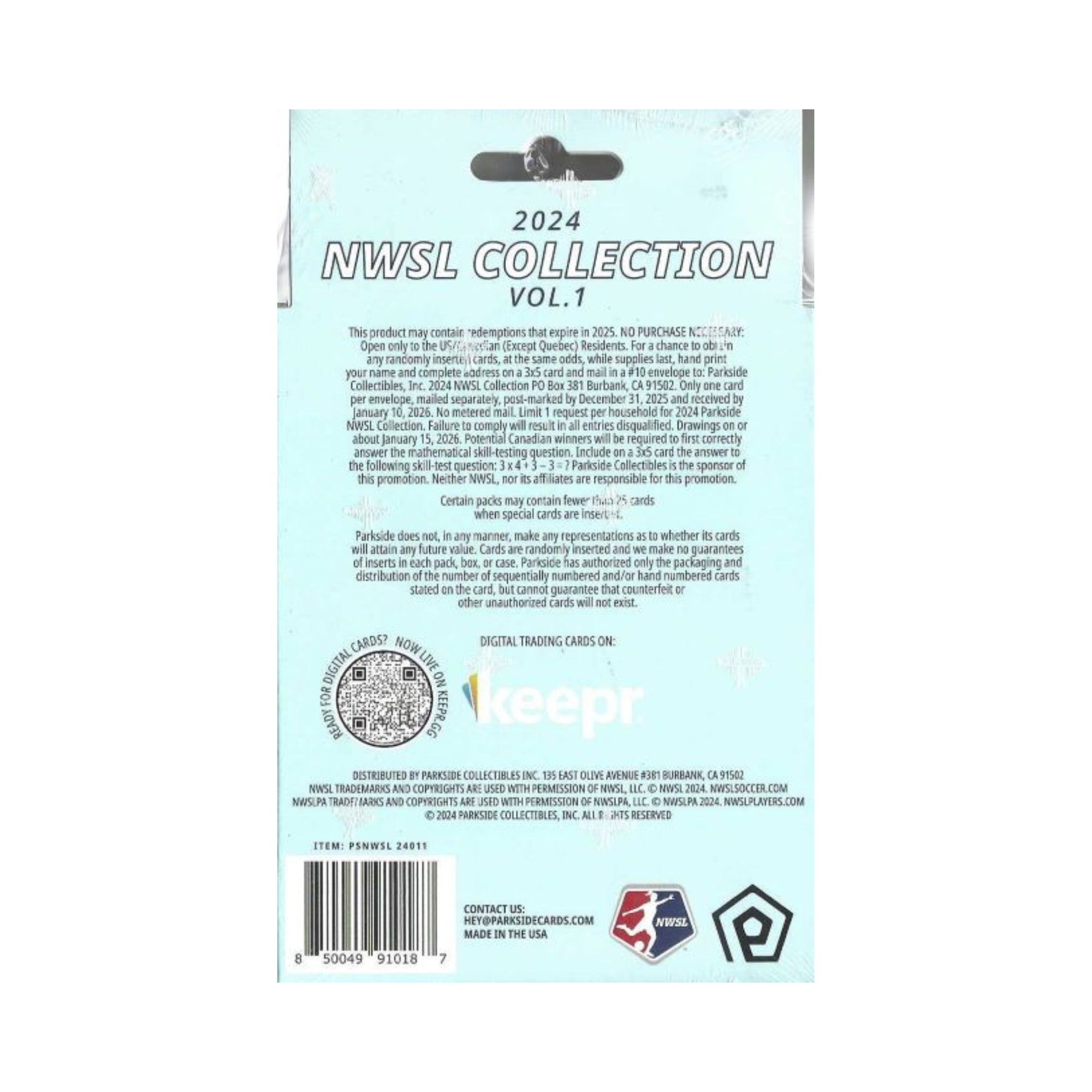 2024 Parkside Volume 1 NWSL Soccer 25ct. HANGER BOX