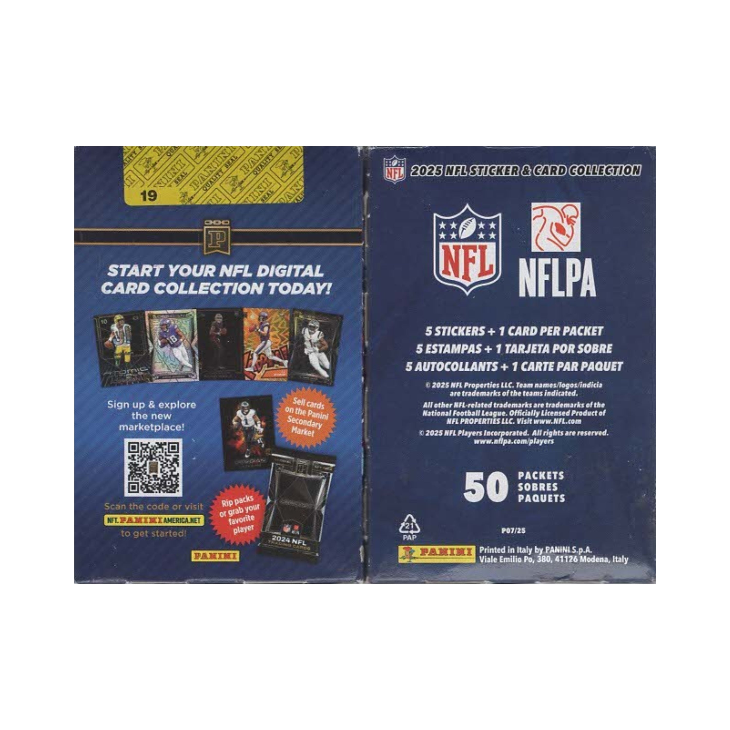 2025 Panini NFL Football Sticker & Card Collection 50Ct Box