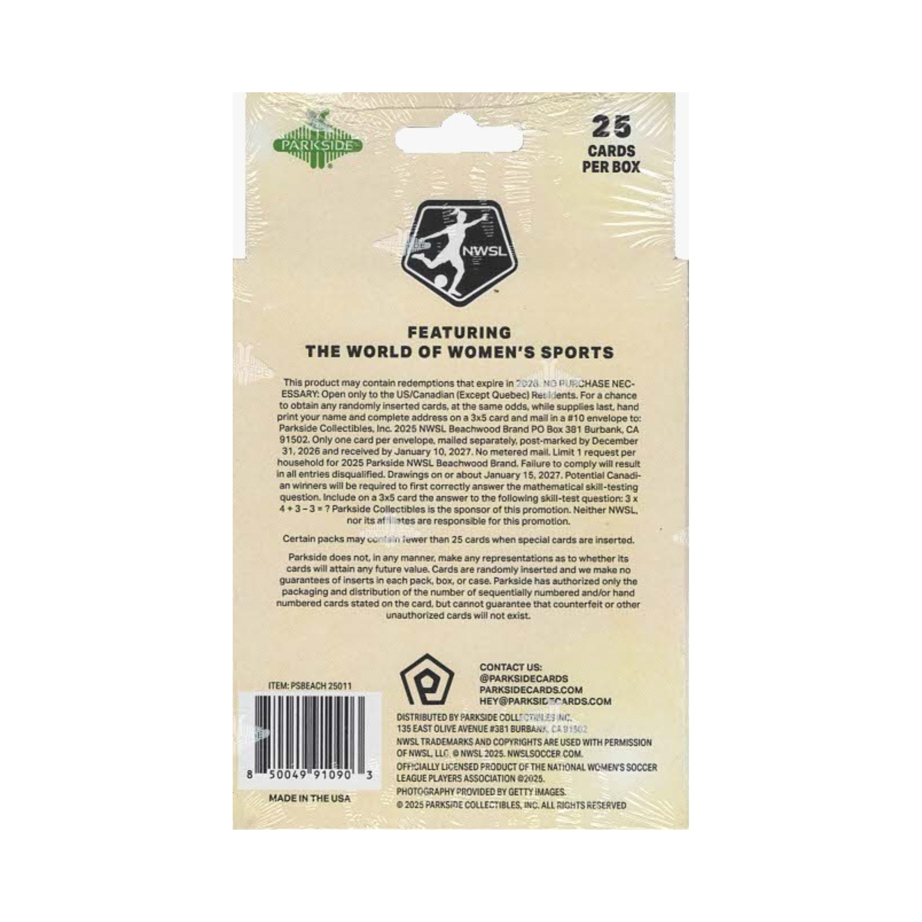 Panini NWSL trading card pack with branding and product details on a beige background