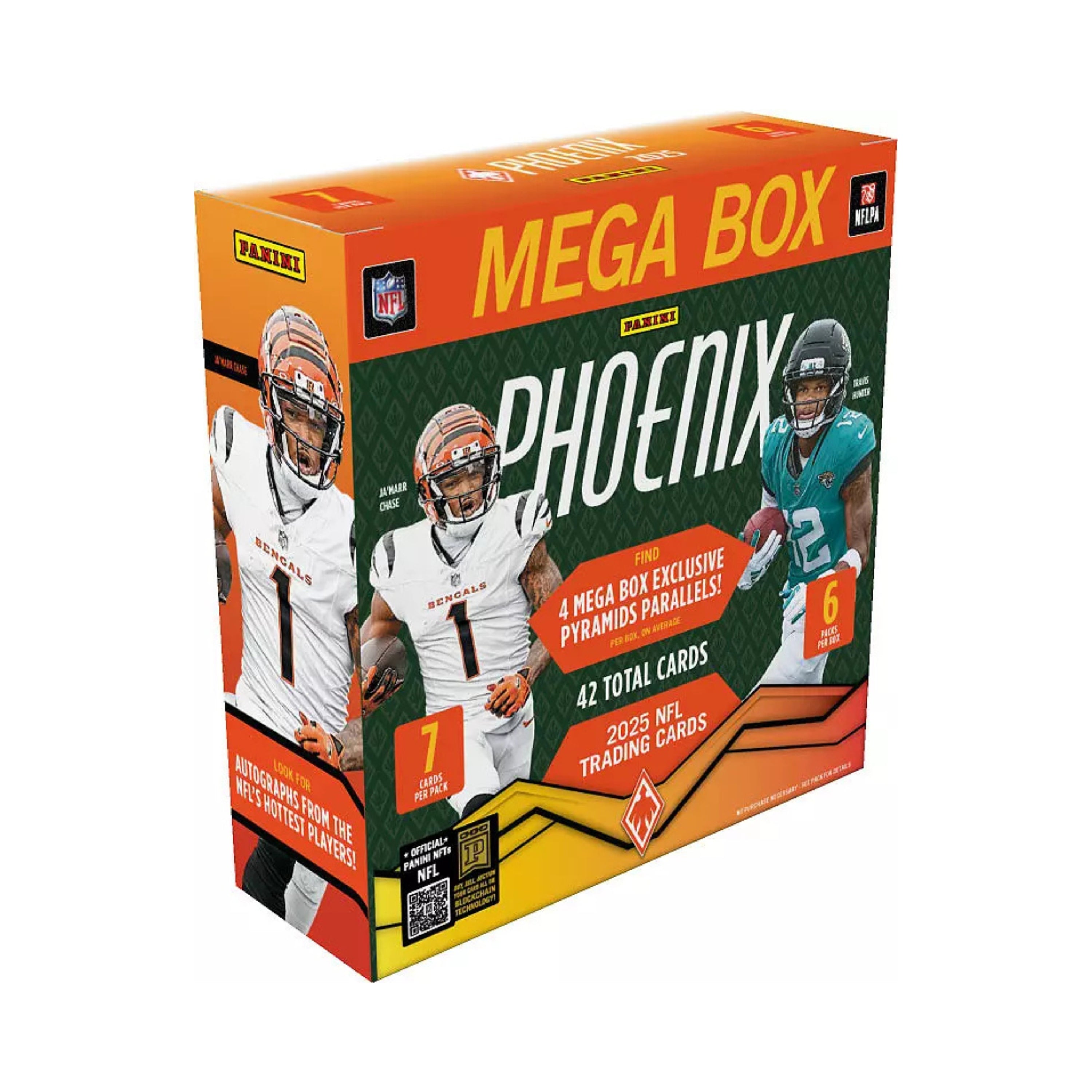 Panini Phoenix trading card mega box packaging with football players.