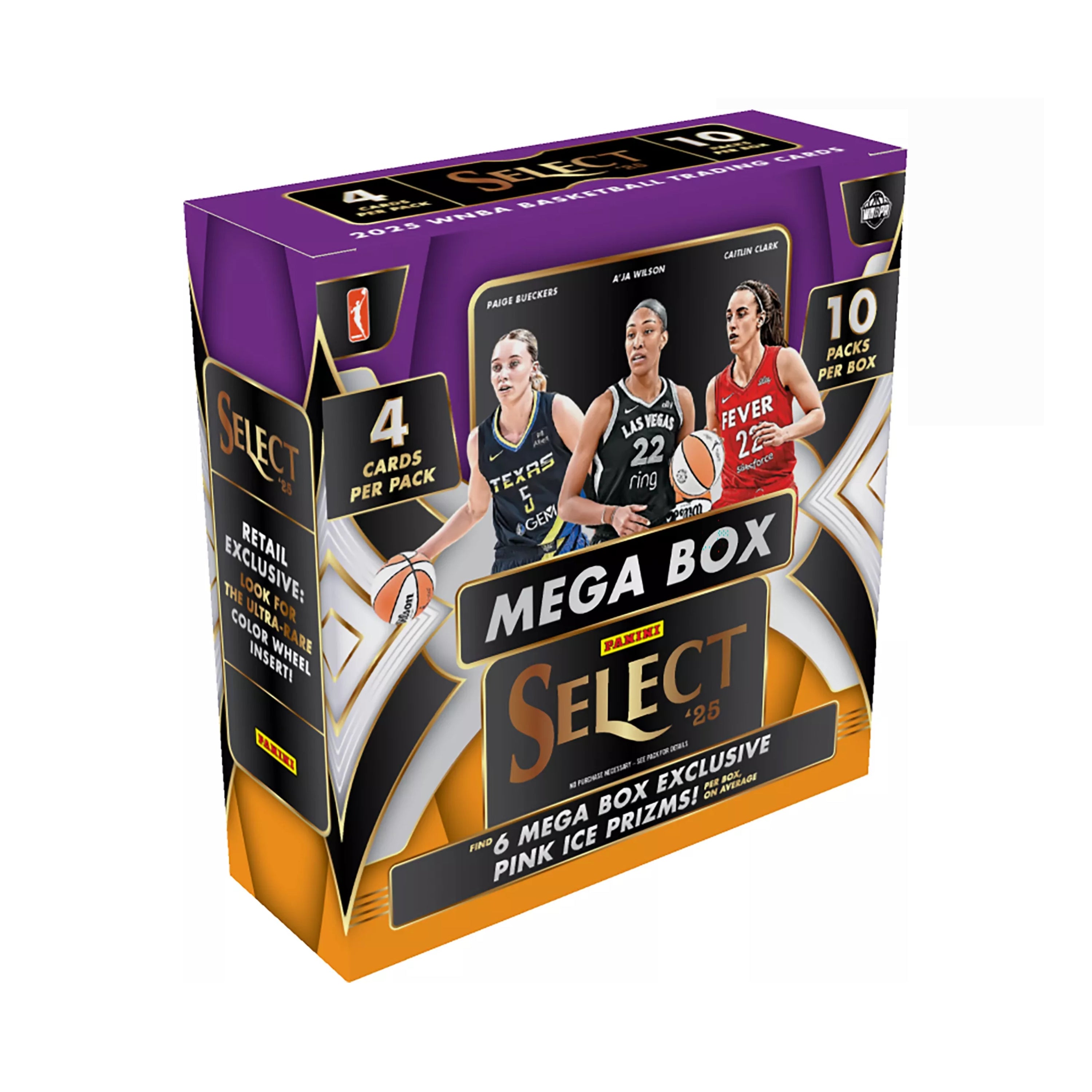 Basketball trading card mega box packaging with purple and orange design.