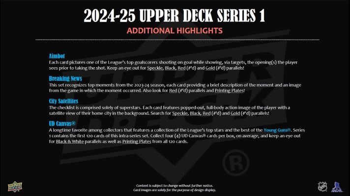 2024-25 Upper Deck Series 1 NHL Hockey Tin