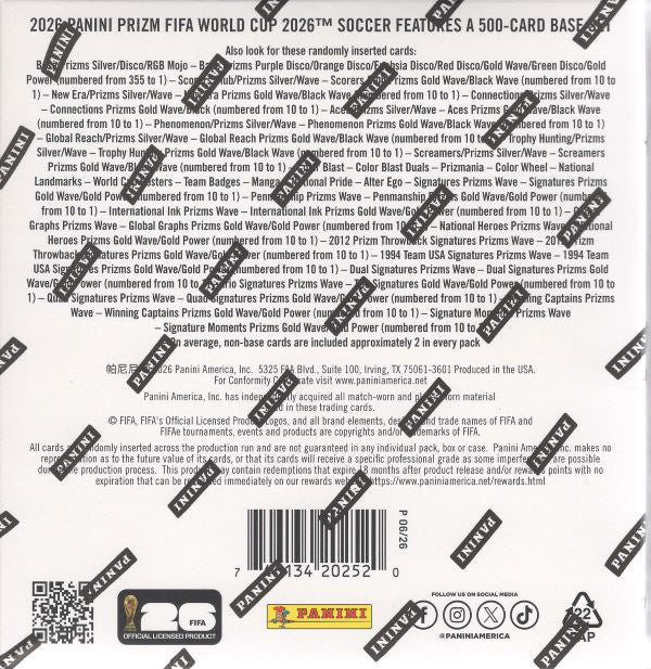 2026 Panini Prizm World Cup Soccer 42ct. Mega Box