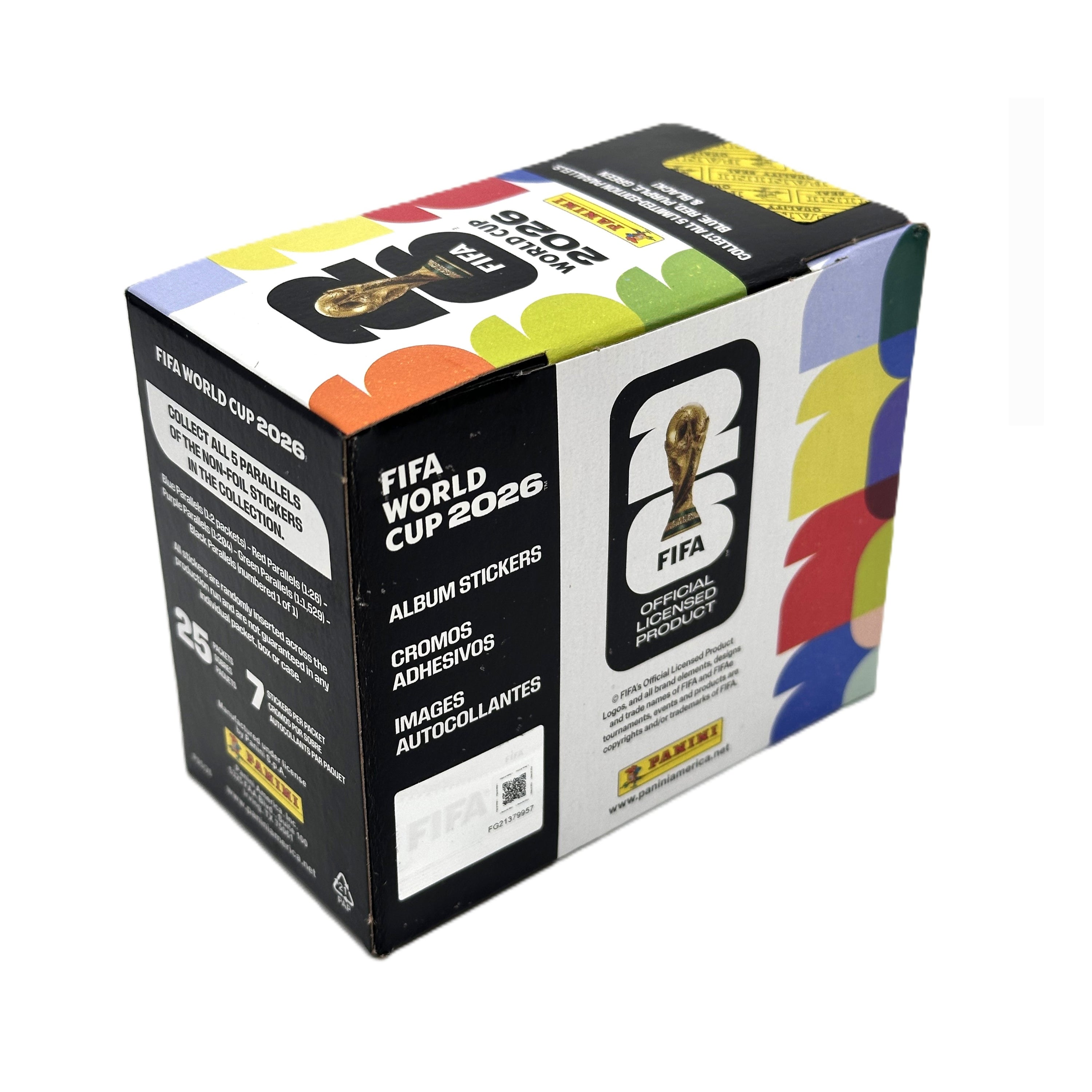 FIFA World Cup 2026 trading card packaging with colorful design and FIFA logo.