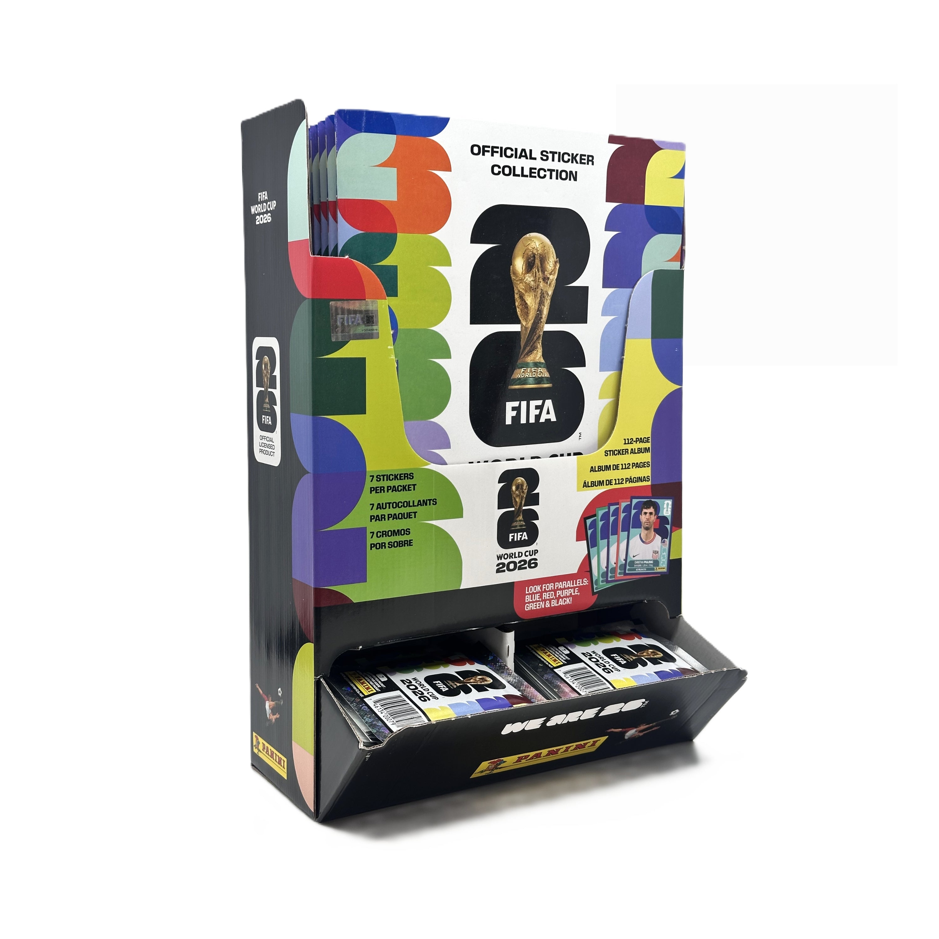 2026 Panini World Cup Soccer Sticker Counter Display (100 Sticker Packs + 12 Albums)