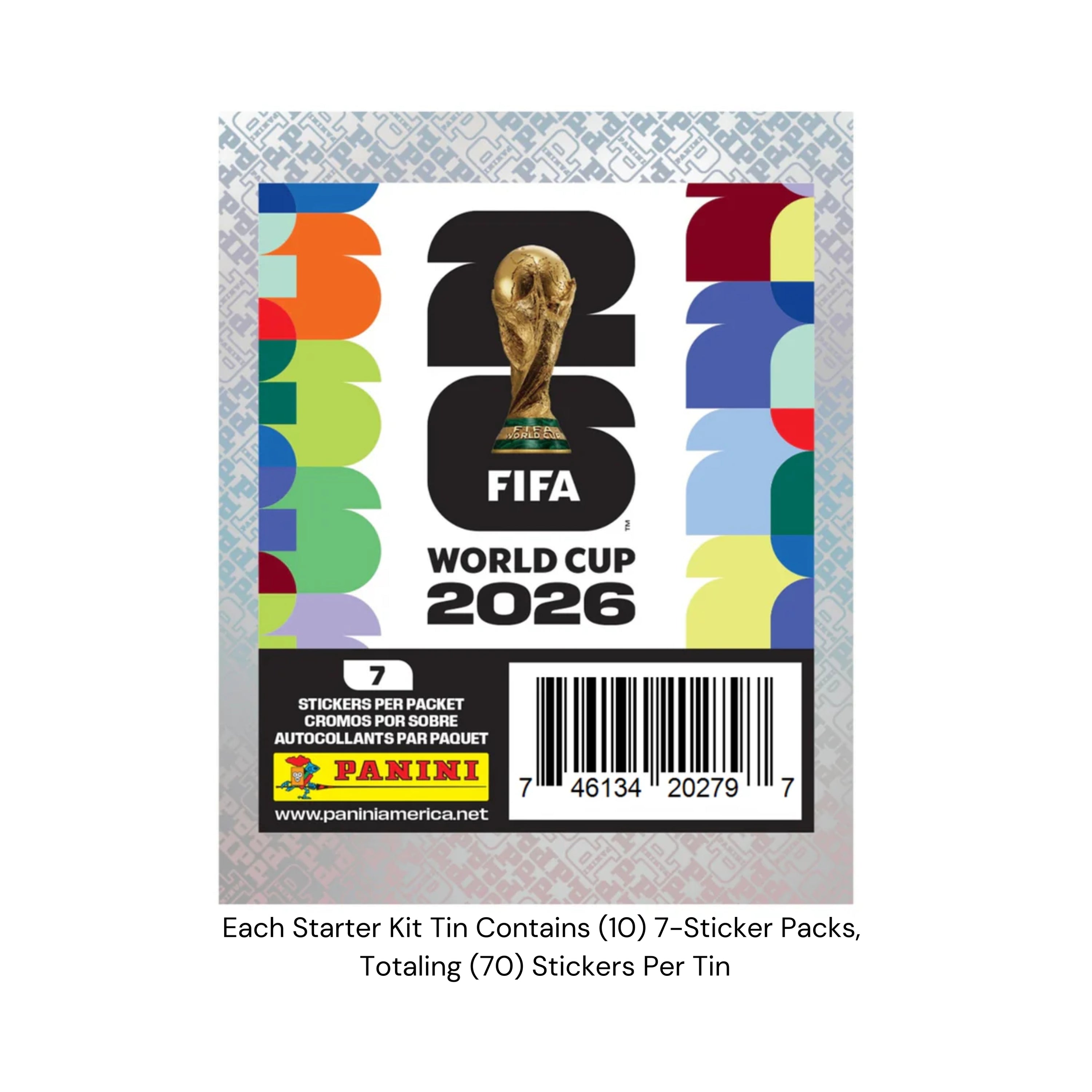 2026 Panini World Cup Soccer Sticker Starter Kit Tin (70 Stickers + 1 Album)
