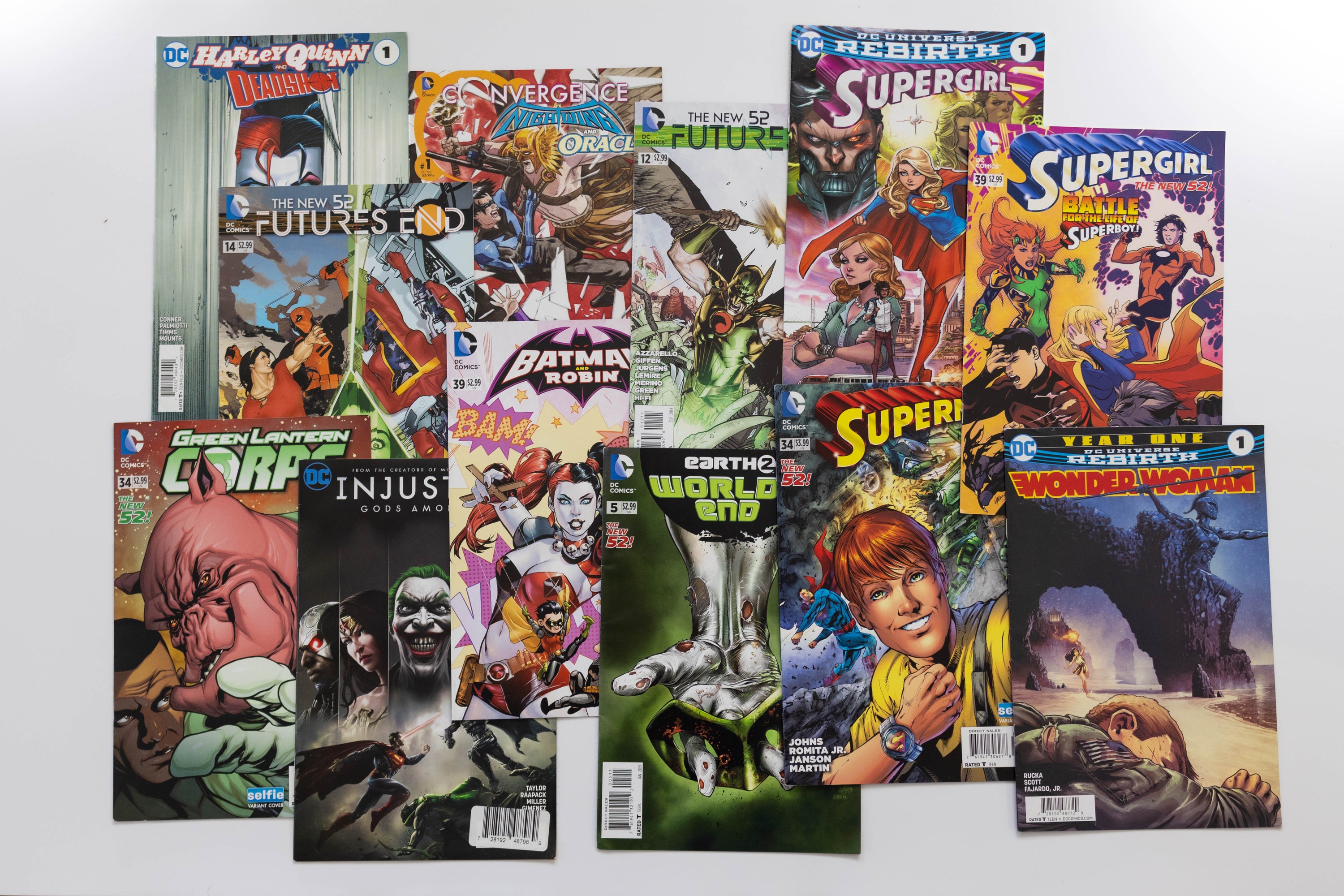 Collection of comic books on a white background