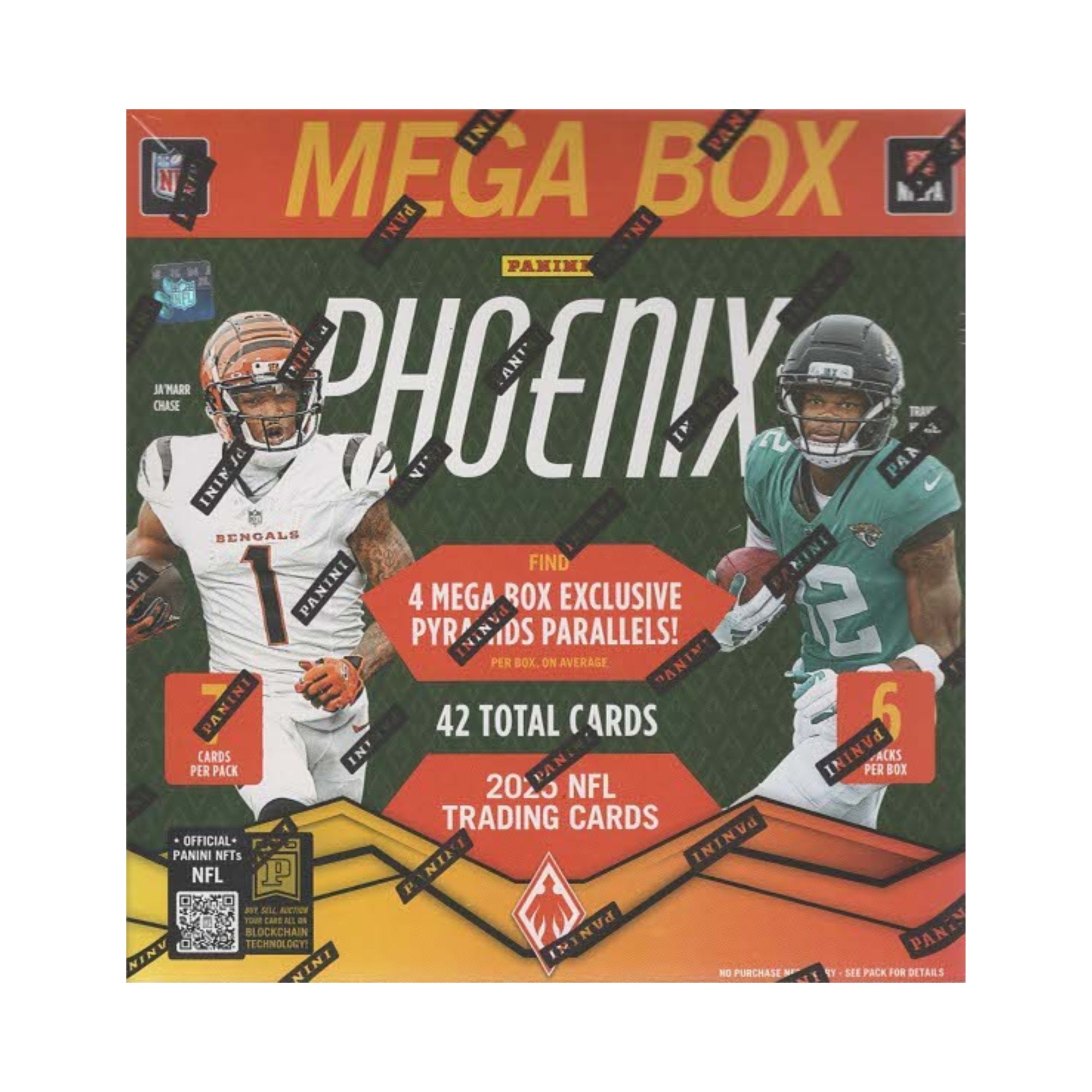 Phoenix football mega box with green background and football players
