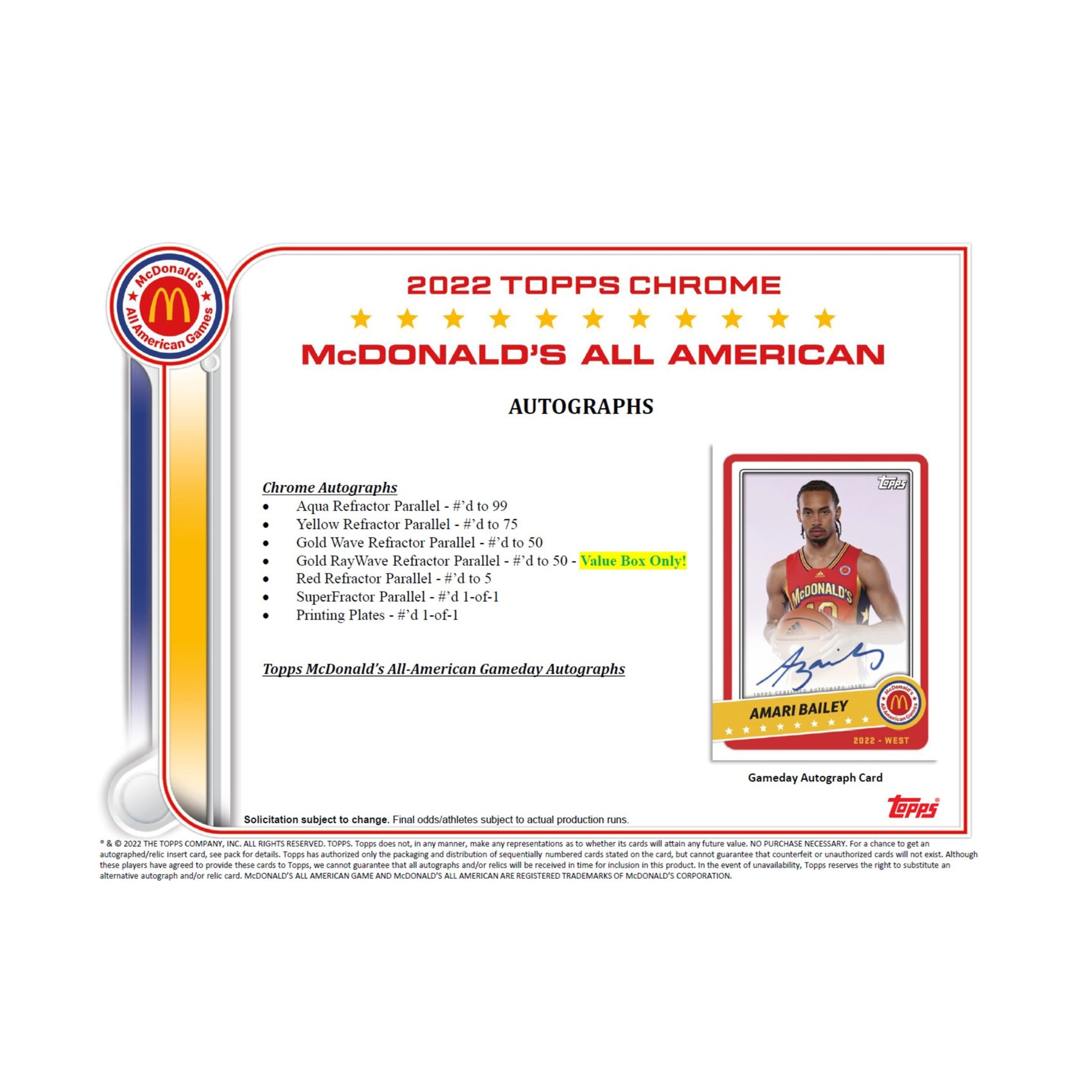 2022 Topps Chrome McDonalds All American Basketball 28ct. Blaster Box
