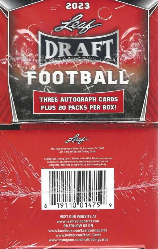 2023 Leaf Draft Football Trading Cards 103ct. BLASTER BOX. 3 Autos